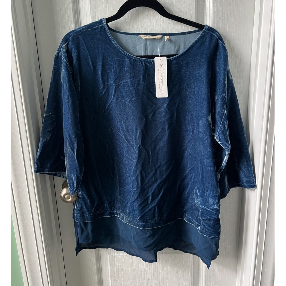 Soft Surroundings Womens Top GISELLA Blue Velvet Royal Navy‎ Size M NEW